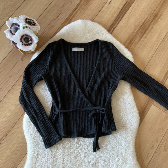 Everlane The Cozy Rib Wrap Top; Color: Black - Picture 2 of 3